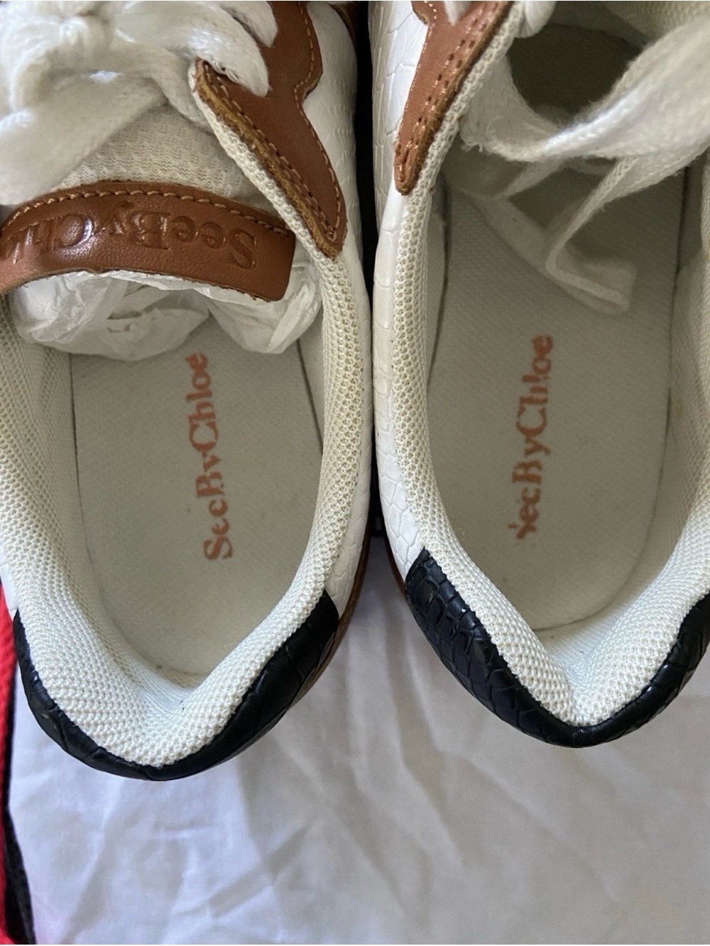 See by Chloé White & Brown Leather Sneakers Size 5.5 - Picture 5 of 7
